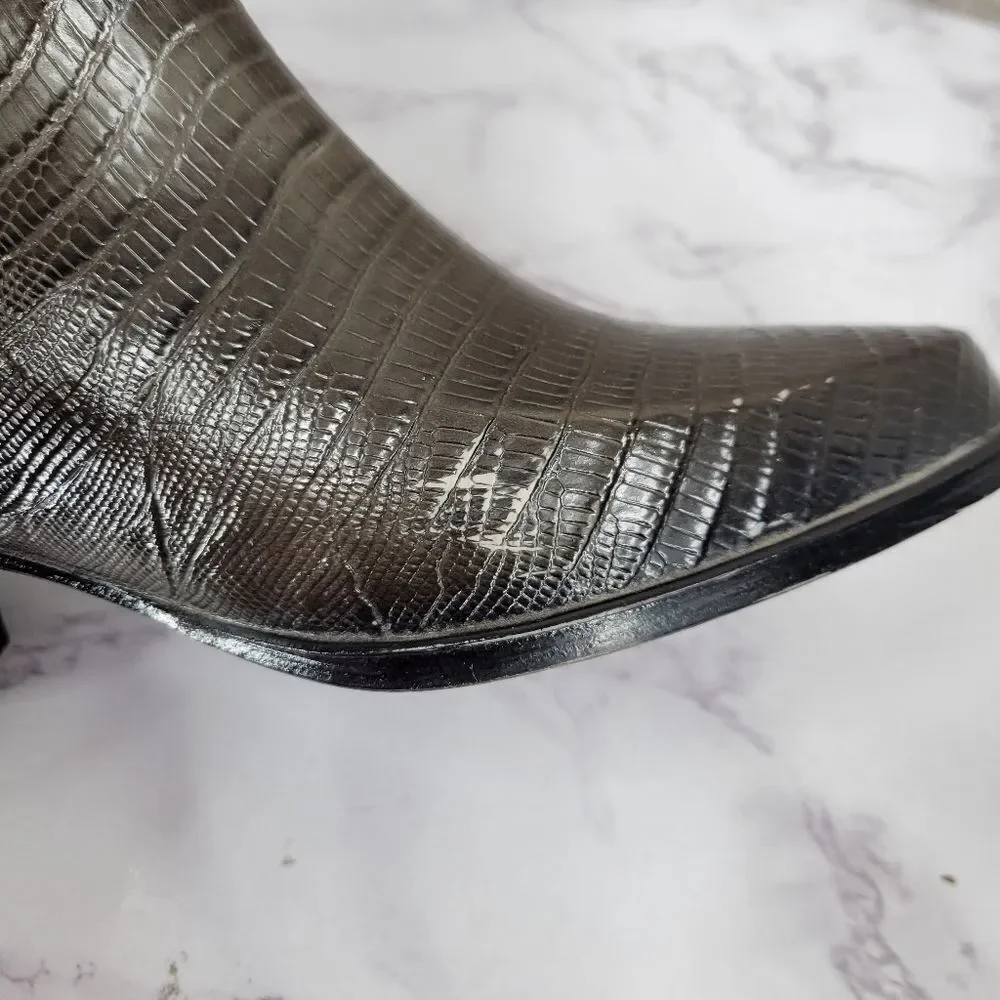 Andrew Geller Vintage Gray Lizard Embossed Heeled Rubber Rain Boots